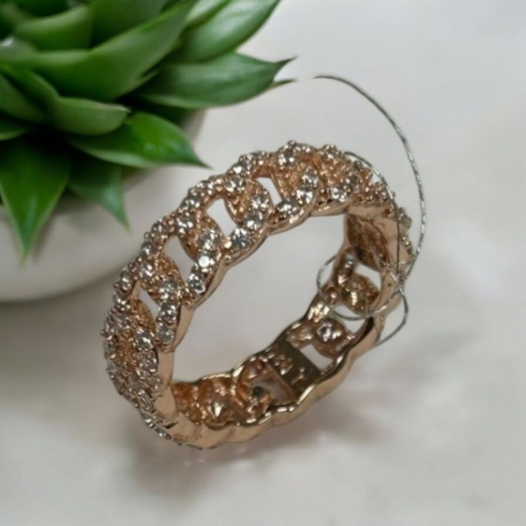 Suzy Levian Rose Sterling Silver White Round Cz Band Chain Ring Size 7 225$